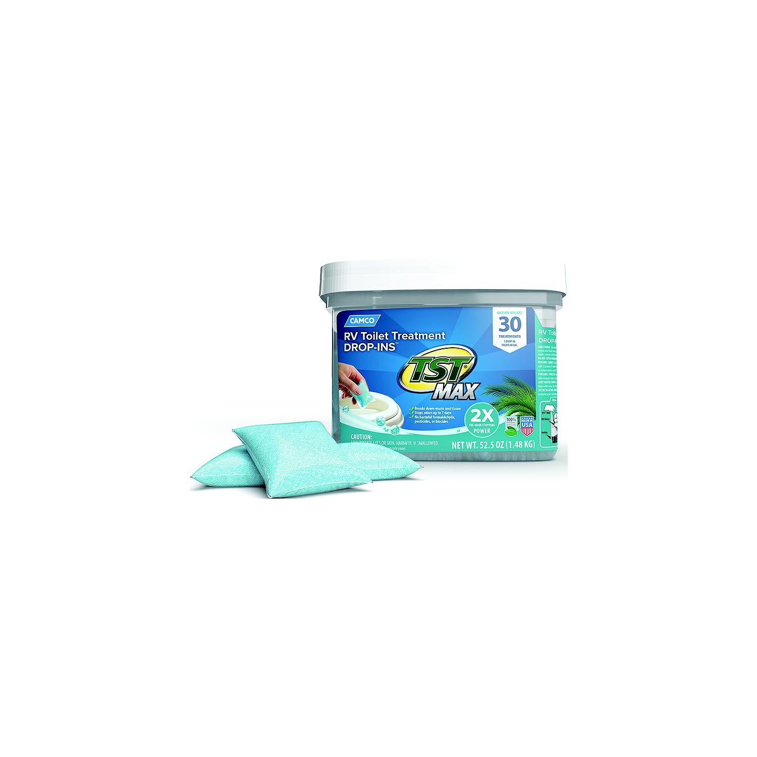 Camco RV 41615 Max Toilet Treatment Drop-Ins, 30 Pack, Ocean Breeze
