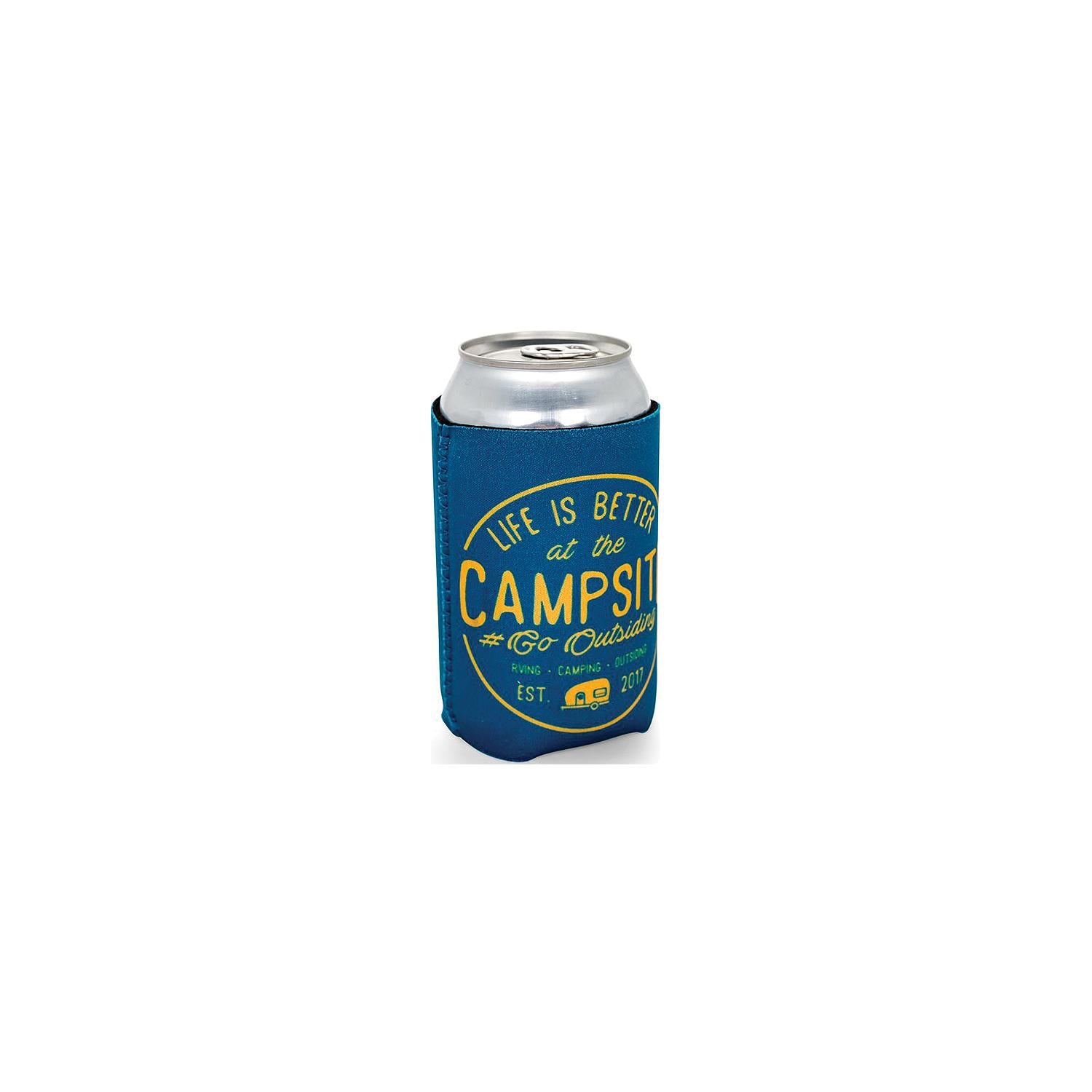 Camco 53247 Life Is Better At The Campsite Can Holder, Navy/Yellow,
