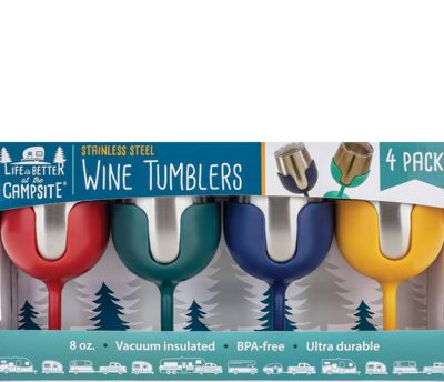 Camco 53465 Wine Tumblers, 8 oz., Navy, Red, Dark Green, Yellow , 4/pk