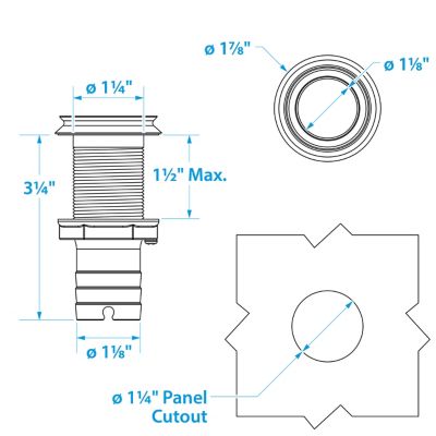 Seachoice 50-18621 18621 Mega-Flow Dripless 316 Stainless Thu Hull, 1-1/8