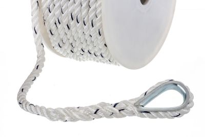 Seachoice 47711 Premium 3-Strand Twisted Nylon Anchor Line White With Blue Tracer, 3/8