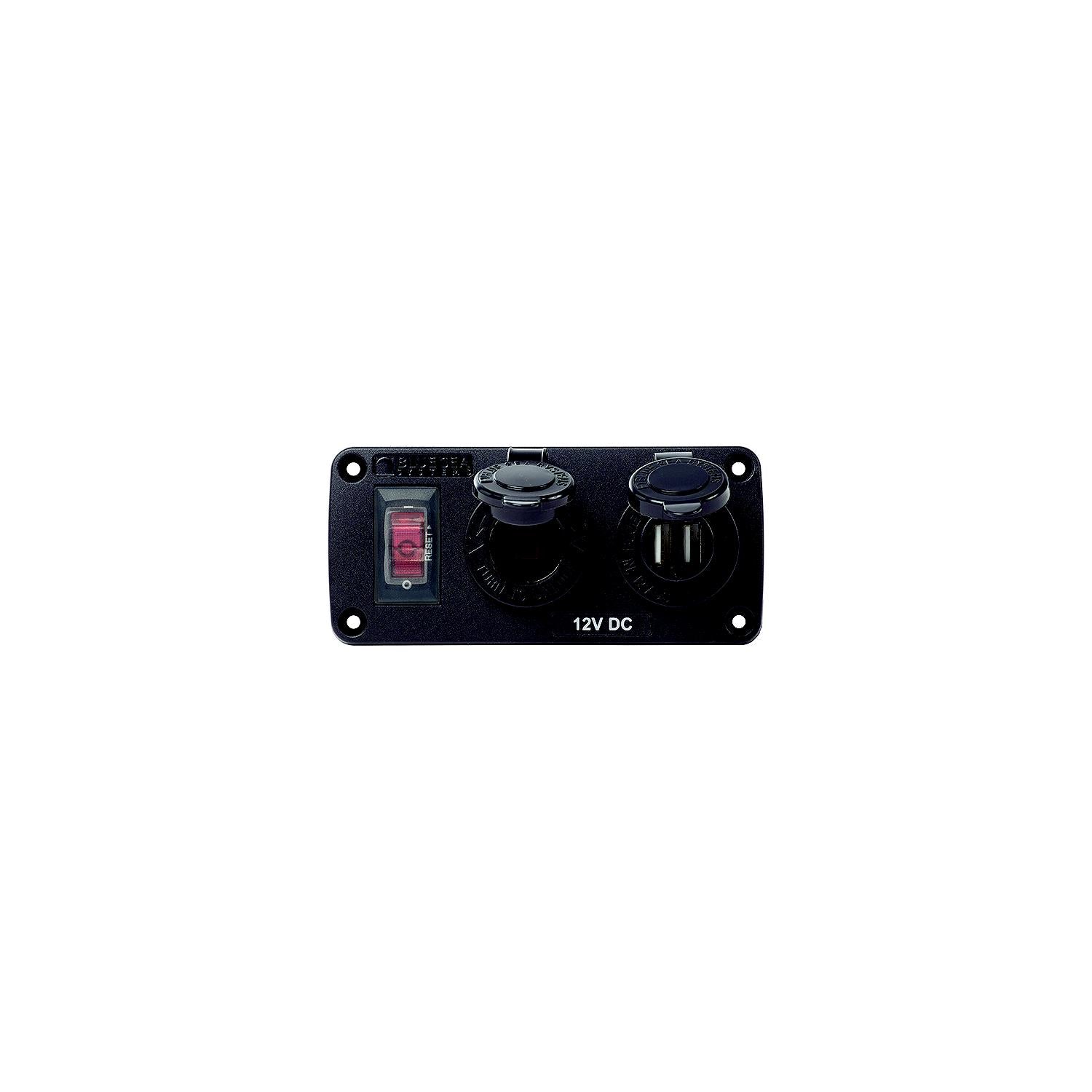 Blue Sea Systems 4363-BSS 4363 Water-Resistant USB Accessory Panel, w/12V Socket, 2.1A Dual Charger