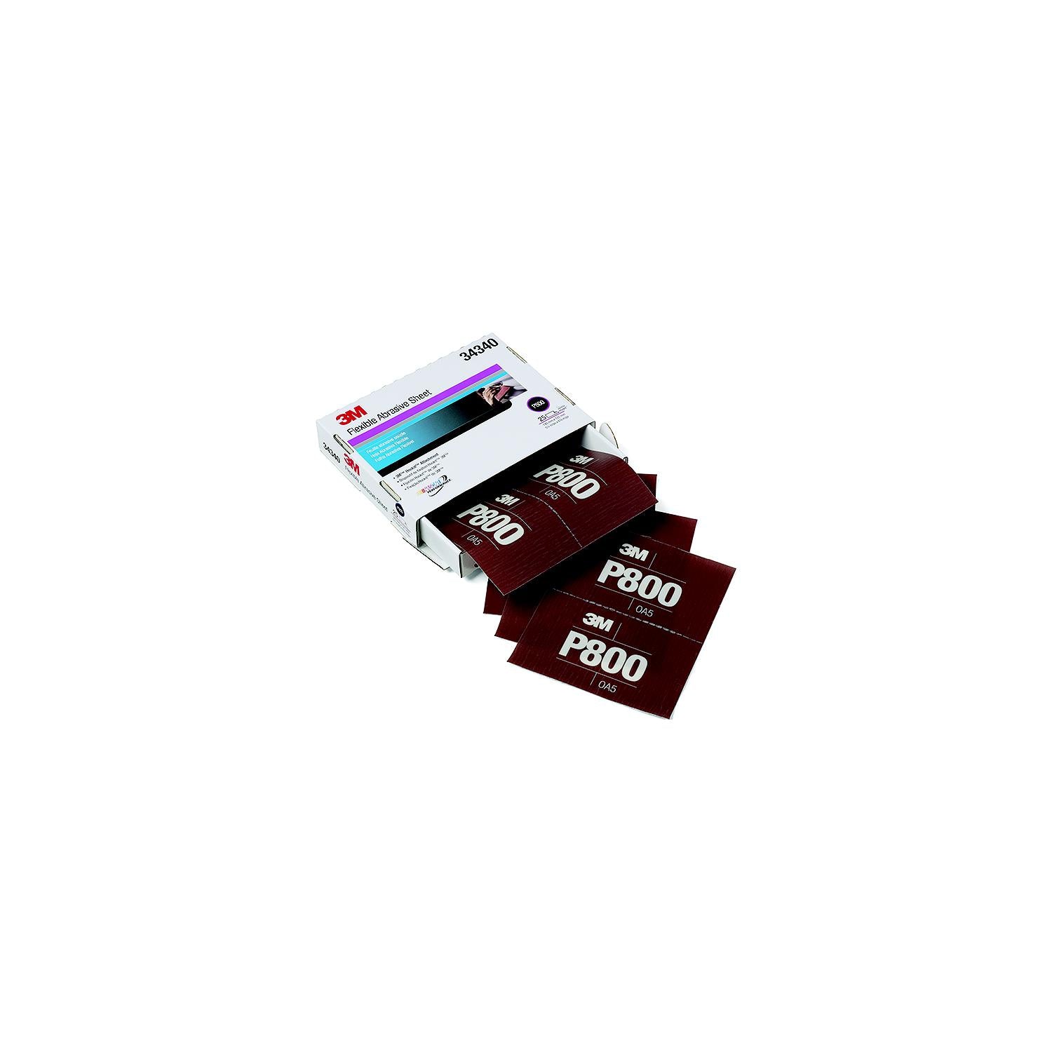 3M 34340 Hookitâ„¢ Flexible Abrasive Hand Sheet, P800, 25/pk