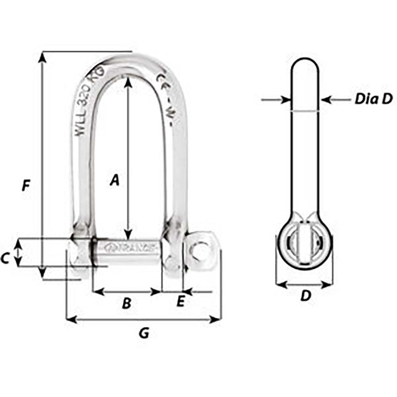 Wicahrd Self-Locking Long D Shackle - Diameter 5mm - 3/16