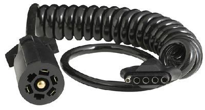 7-WAY TO 5-WAY CONNECTOR WITH COIL CORD AND RETAINING CLIP
