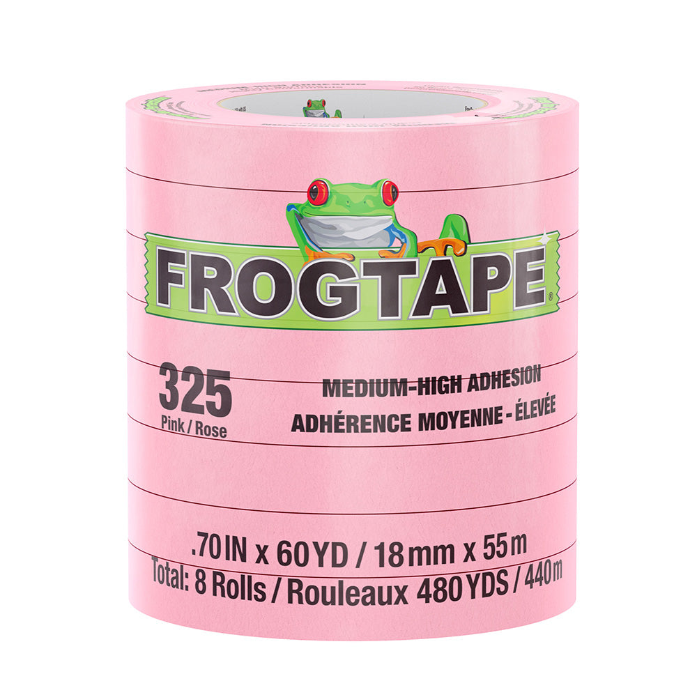 FrogTape CP 325 Medium-High Adhesion Masking Tape - 18MM x 55M x 8-Pack - Pink - Rated for 325F [105332]