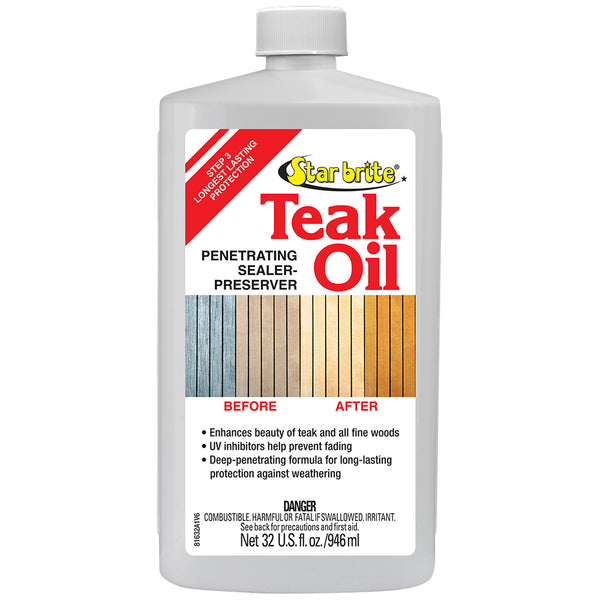 Star Brite Teak Oil - Long Lasting, Penetrating, Sealer,  Preserver w/UV Inhibitors - 32 oz [81632]