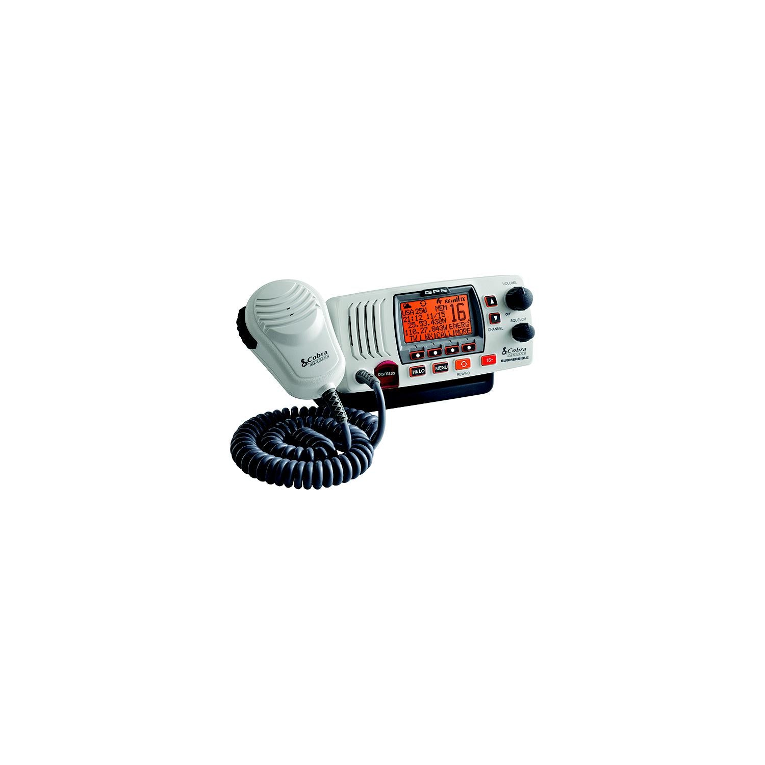 Cobra Electronics MR F77W GPS F77 Fixed Mount Class D VHF Radio With Built-In Receiver (Includes Flush and Kits), White