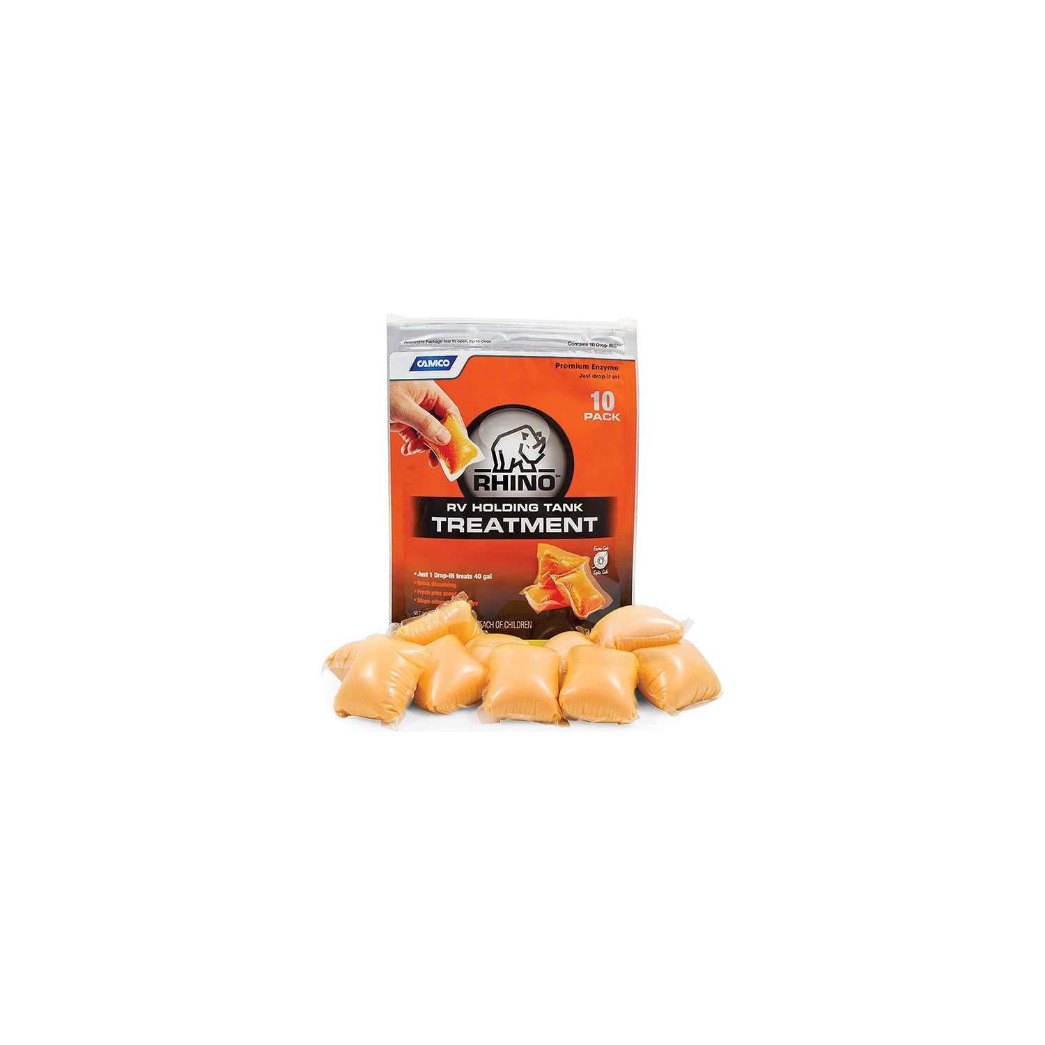 Camco 41519 Rhinoâ„¢ Enzyme RV Holding Tank Treatment, Drop Ins, 10/pk