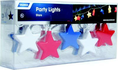 Camco 42656 Patriotic Stars Party Lights (Includes 10 Lights, Connector, 2 Spare Bulbs and Fuse)