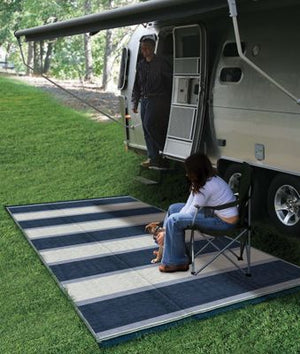 Camco 42871 Open Air Stripe Awning Leisure Mat, 6' x 9' Blue