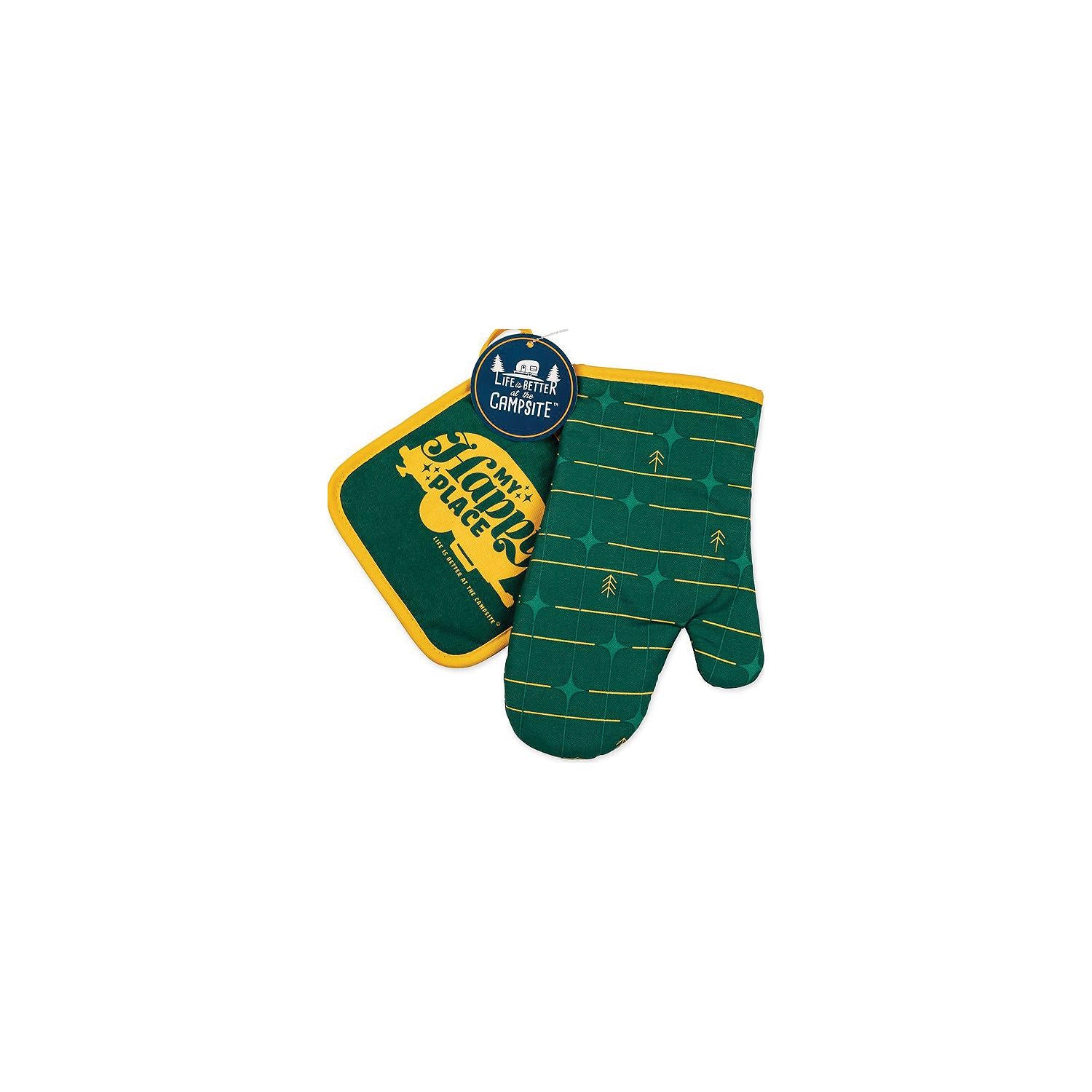 Camco 53124 Green Grid Oven Mitt/Dark Blue Pot Holder Set