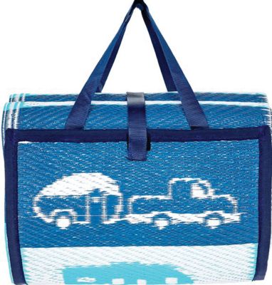 Camco 53266 Handy Mat Folds Out to 60" x 78", Blue/White RV Pattern