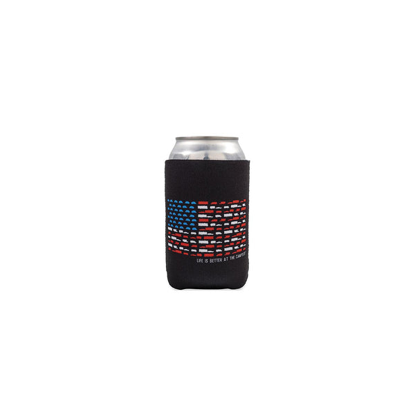 Camco 53378 Life Is Better At The Campsite Can Holder, Black, US Flag