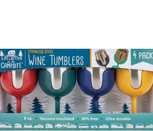 Camco 53465 Wine Tumblers, 8 oz., Navy, Red, Dark Green, Yellow , 4/pk