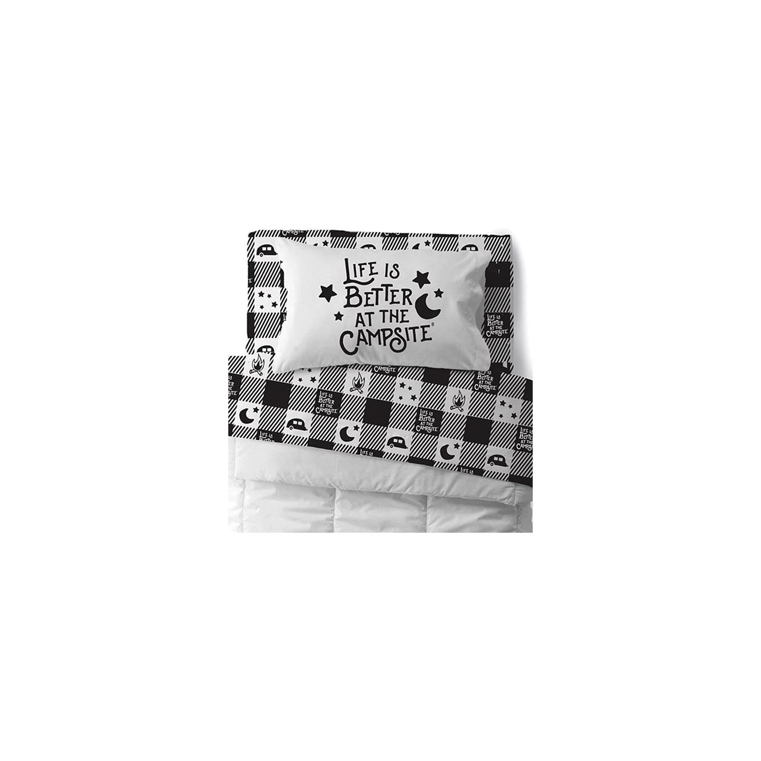 Camco 53475 Bed Sheets, Bunk, Buffalo Plaid, Blk/White