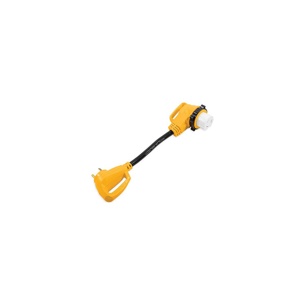 Camco 55582 90Â° Powergrip Locking Adapter, 18", 50A Female / 30A Male Std