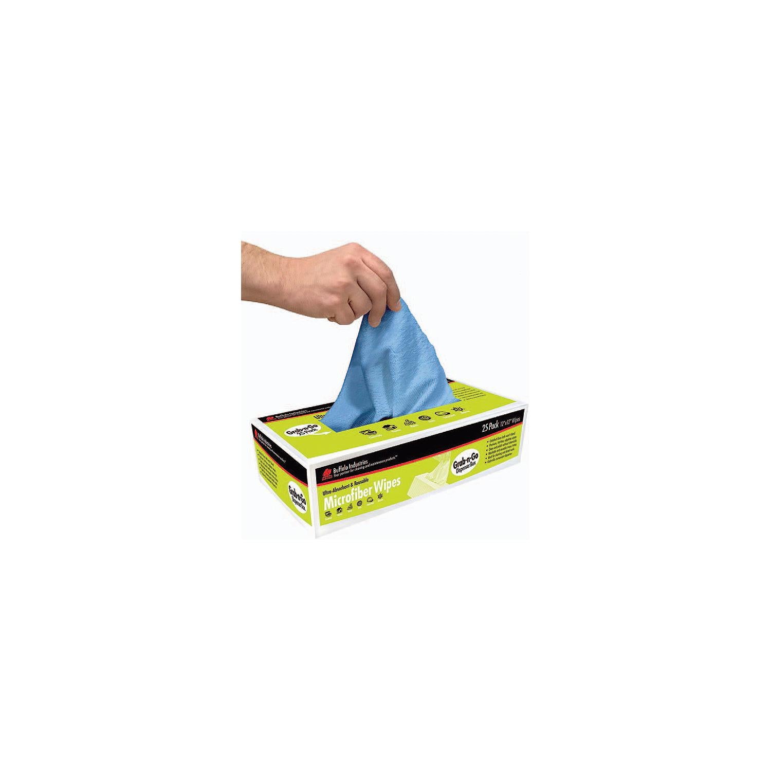 Buffalo Rags 65102 Grab-N-Go Microfiber Wipes, Blue, 25/pk
