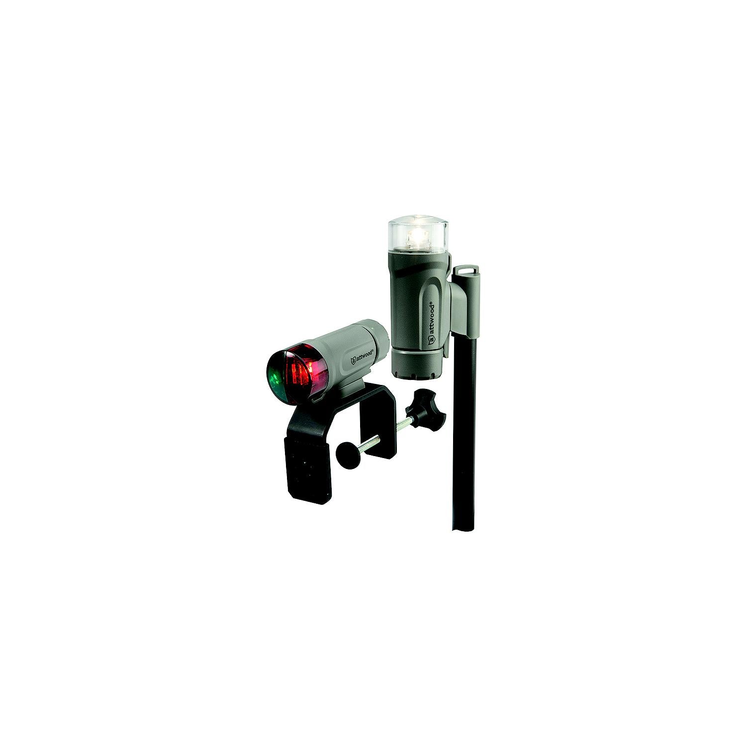 ATTWOOD 14194-7 Attwood 141957 C-Clamp Mount Portable LED Nav Light Kit w/Telescoping Pole, Marine Gray
