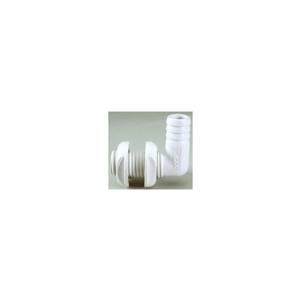 ATTWOOD 3877-3 Attwood Thru Hull Connector For Hose, White, 90 Degree - 3/4"