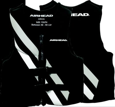 Airhead 10075-03-B-BK 1007503BBK Orca Neolite Kwik-Dry Life Vest, Youth, Black/White