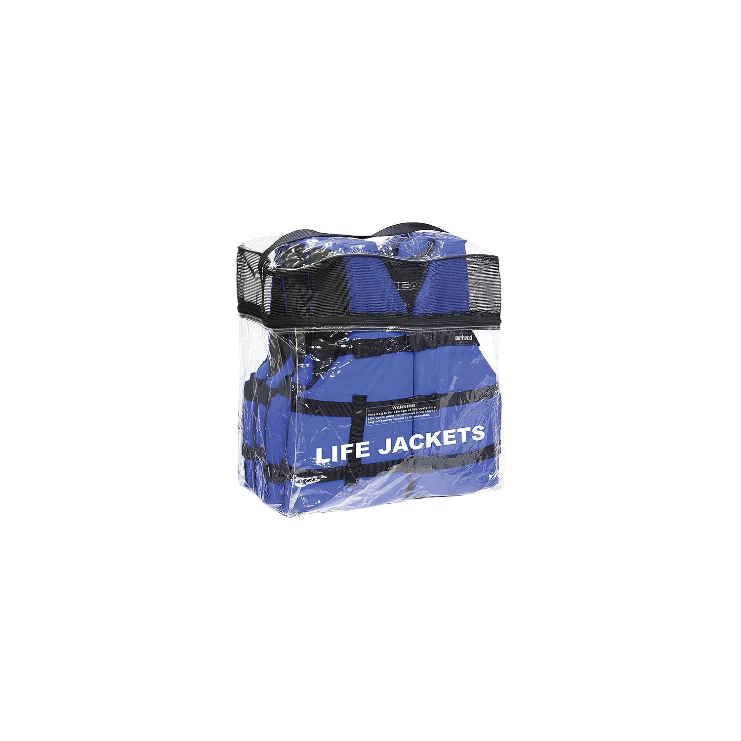 Airhead 30002-25-A-BL 3000225ABL General Boating Life Vest 4-Pack w/Bag, Adult, Blue