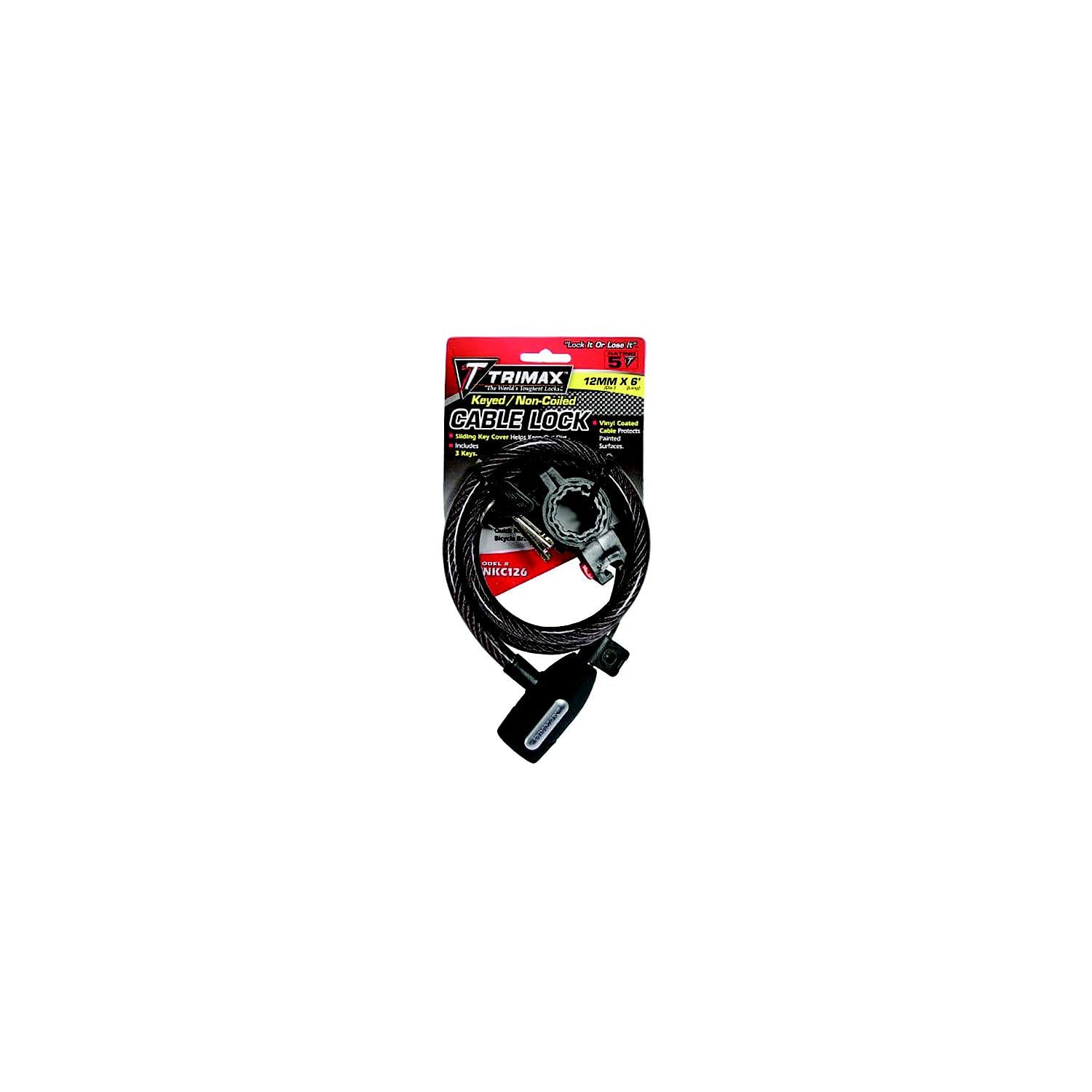 Trimax Locks TNKC126 Trimaflex Non-Coiled Keyed Cable Lock, 6' x 12mm