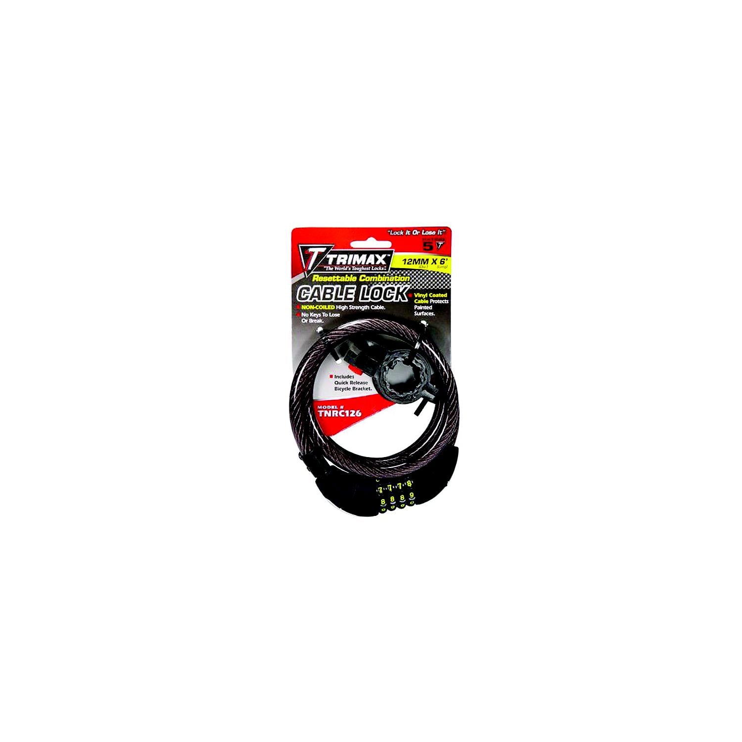 Trimax Locks TNRC126 Trimaflex Non-Coiled Resettable Combination Cable Lock, 6' x 12mm