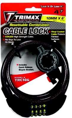 Trimax Locks TRC106 Quadra-Braid 6' x 10mm Cable Lock with Combination & Quick Release Bracket