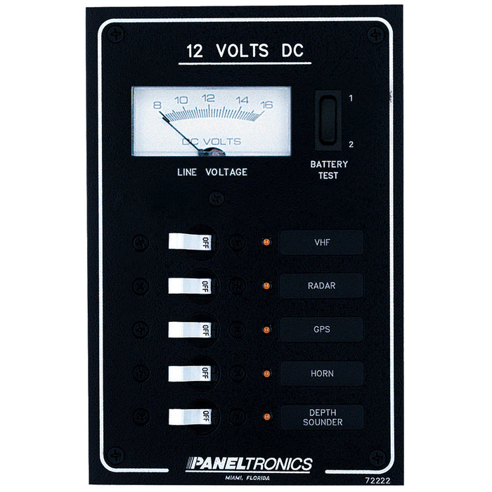 Paneltronics Standard DC 5 Position Breaker Panel & Meter w/LEDs [9972222B]