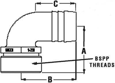 Groco PTHC-1PD25 Pipe-To-Hose Adapter, 90Â°