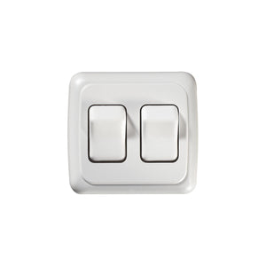 RV Designer S533 White Double On/Off Contoured Switch in Plate