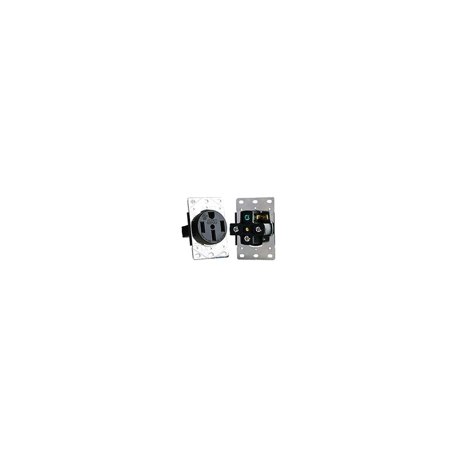 RV Designer S981 AC 50 Amp Receptacle In Plate, 50A / 125V/250V, White