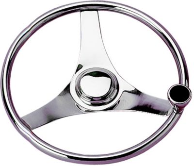 Sea-Dog Line 230323 3-Spoke Stainless Steering Wheel With Integral Knob, 13-1/2