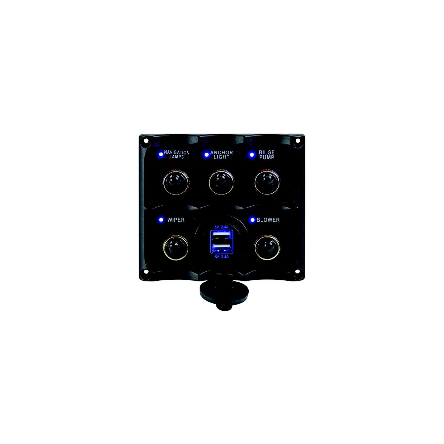 Sea-Dog Line 4246171 Seadog 424617-1 Water Resistant Toggle Switch Panel w/5 Switches & USB Power Stocket