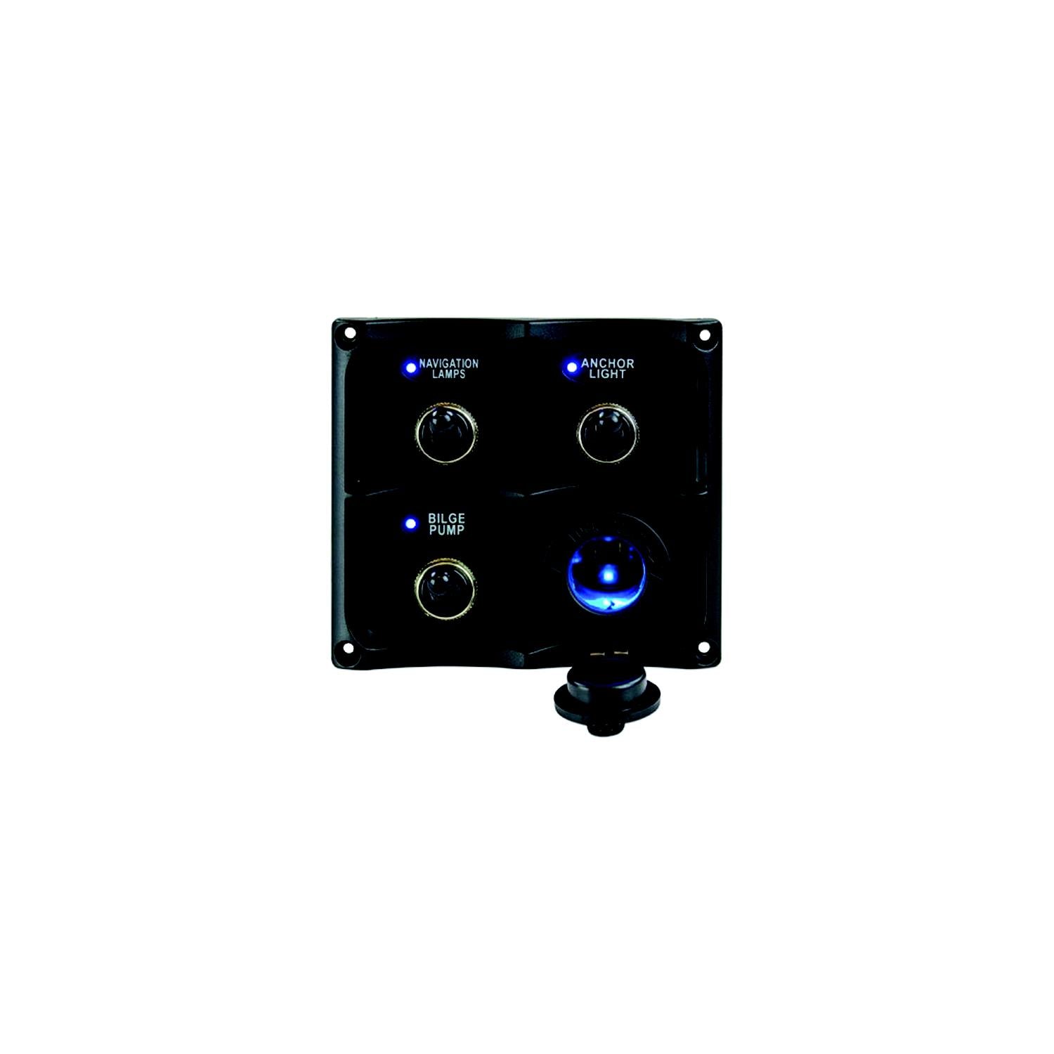 Sea-Dog Line 4246231 Seadog 424623-1 Water Resistant Toggle Switch Panel w/3 Switches & Power Stocket