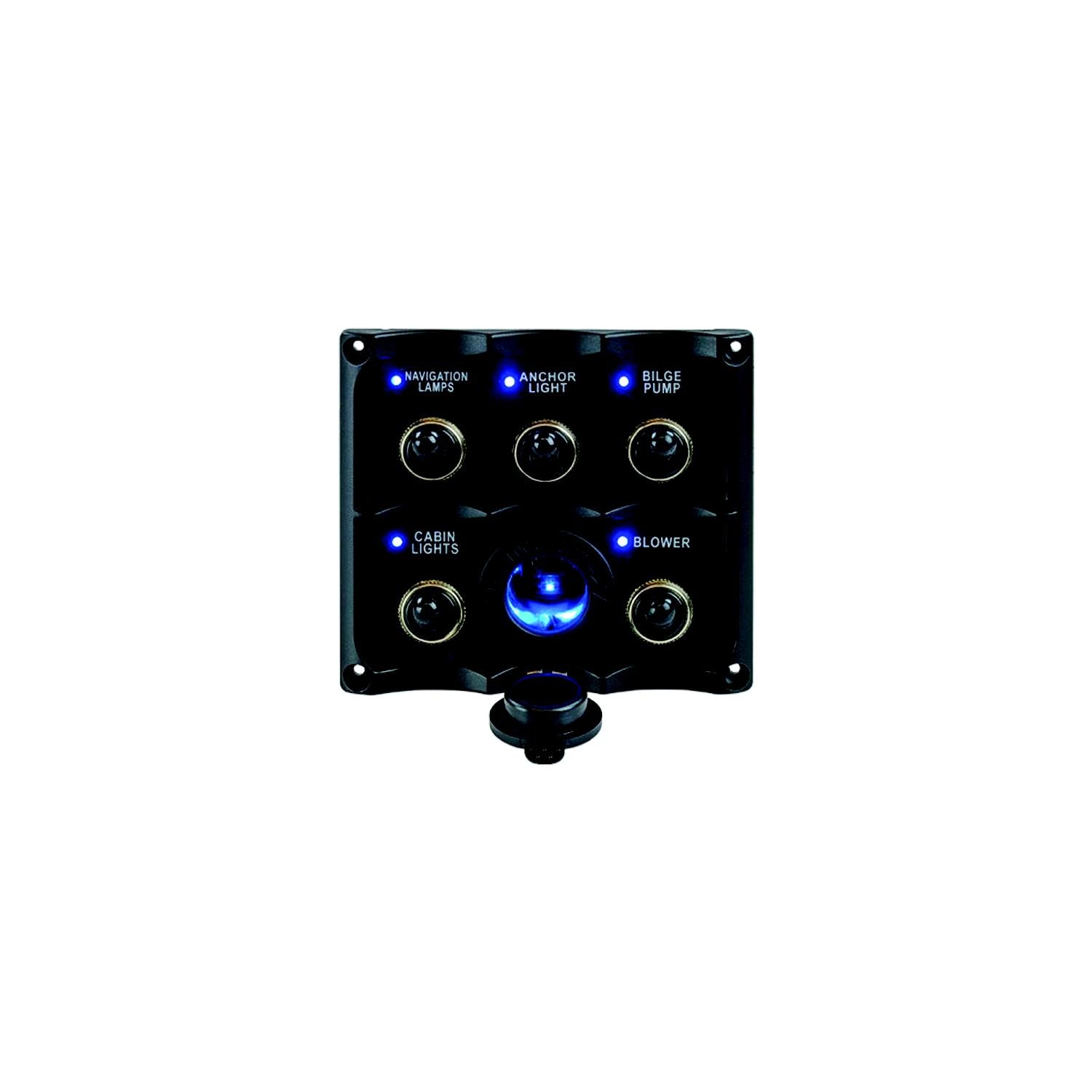 Sea-Dog Line 4246271 Seadog 424627-1 Water Resistant Toggle Switch Panel w/5 Switches & Power Stocket