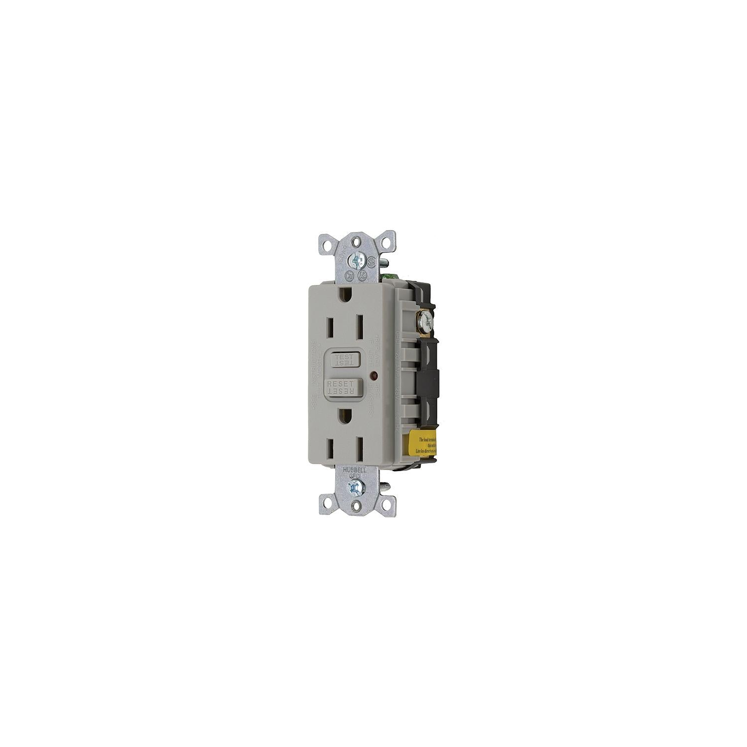 Hubbell GFRST52MGY GFCI Duplex Receptacle w/Cover Plate, Gray