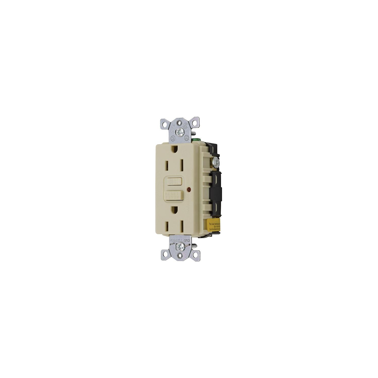Hubbell GFRST52MI GFCI Duplex Receptacle w/Cover Plate, Ivory