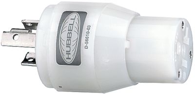 Hubbell HBL21CM29 White 15A/20A 125V Straight Blade Female Plug to 20A Twist Lock Locking Male Adapter