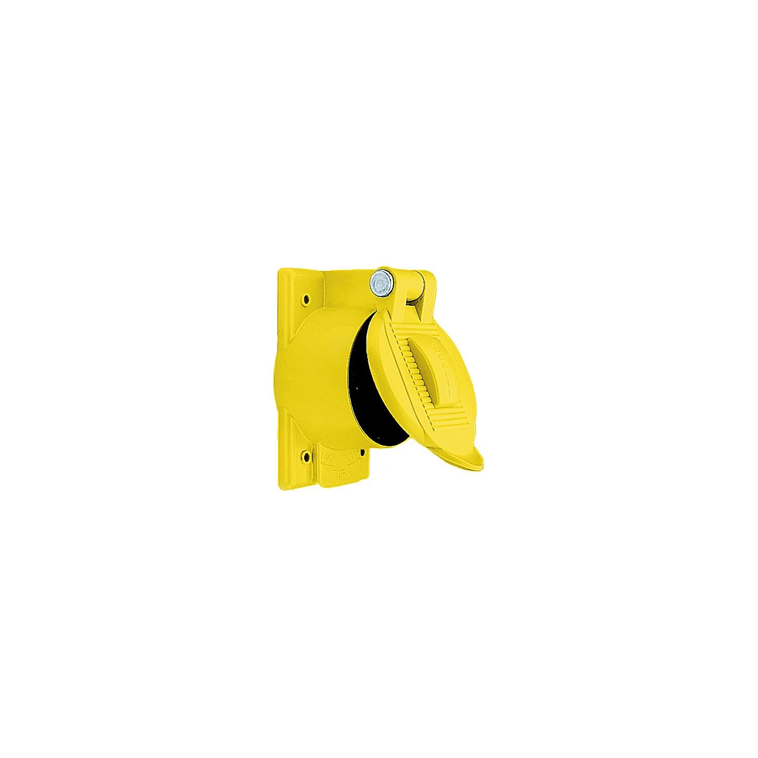 Hubbell HBL77CM74WO Yellow ValoxÂ® Carbonate Lift Cover Plate for Weatherproofing 50A Receptacles