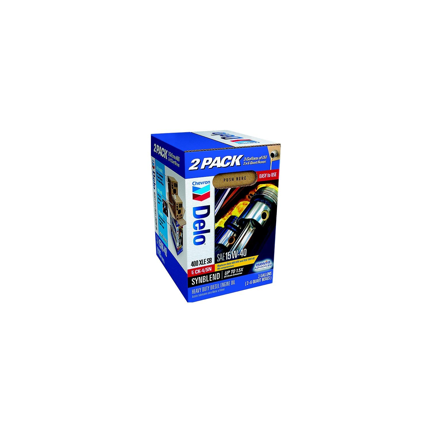 Chevron 257004695 DeloÂ® 400 XLE Synthetic Blend 15W40 Oil, 3 Gal., 6 Qt boxes x2