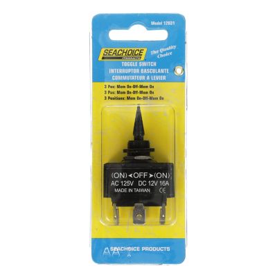 Seachoice 12031 3 Position Toggle Switch, Black Plastic Paddle Mom. On/Off/Mom. On