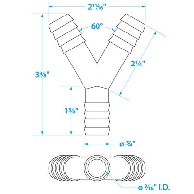 Seachoice 18231 3-Way "Y" Fitting For Hose 3/4"