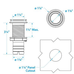 Seachoice 50-18621 18621 Mega-Flow Dripless 316 Stainless Thu Hull, 1-1/8