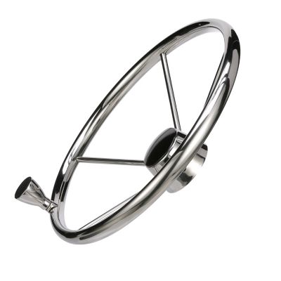 Seachoice 28541 5 Spoke 15" Stainless Steel Destroyer Steering Wheel With Turning Knob & Black Center Cap
