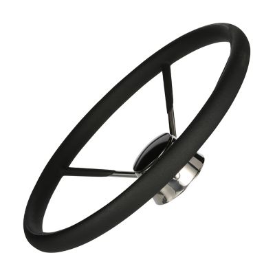 Seachoice 28581 5 Spoke 15" Stainless Steel Destroyer Steering Wheel With Permanent Foam Grip & Black Center Cap