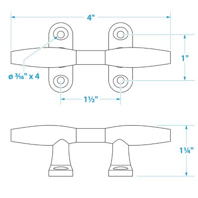 Seachoice 30481 Chrome Plated Zinc Hollow Base Cleat 4"
