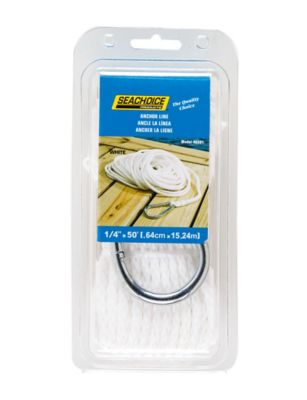 Seachoice 40201 Hollow Braid Polypropylene Anchor Line, White, 1/4" x 50'