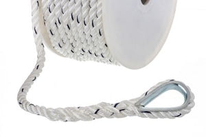 Seachoice 47711 Premium 3-Strand Twisted Nylon Anchor Line White With Blue Tracer, 3/8